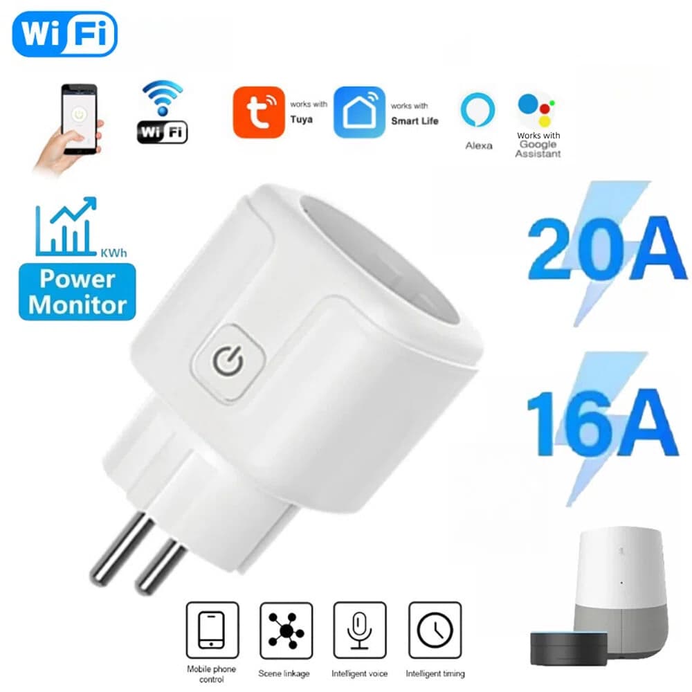 Tomada Inteligente Ue 16/20A WiFi Com Monitoramento De Energia Suporte Controle Voz Em Casa Para Google Assistente Funci