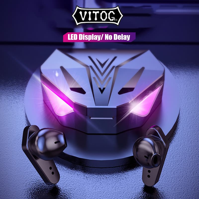 Fones de ouvido VITOG X15, Bluetooth 5.3 sem fio, fones gamer com baixa latência, redução de ruído, portátil