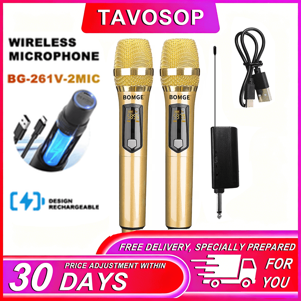 TAVOSOP Microfone de Mão sem Fio Metálico Sistema Duplo UHF Dinâmico Microfone Sem Fio para Karaokê e Festas