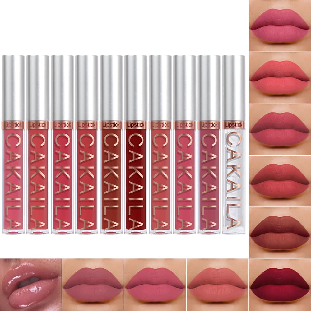 Conjunto De 10 Peças De Brilho Labial À Prova D'água Óleo Batom Líquido De Veludo Fosco De Longa Duração , Malva Vermelh