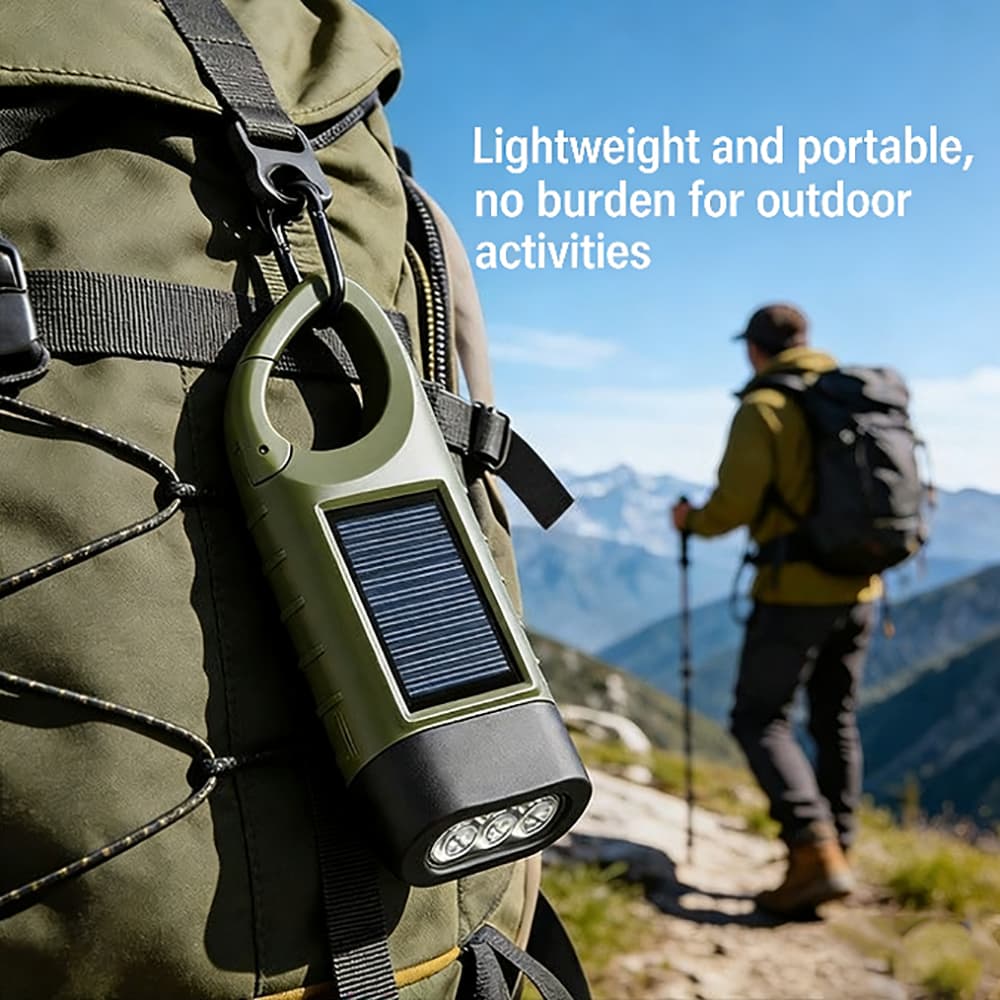 Lanterna LED portátil para camping, lanterna solar de manivela para caminhada ao ar livre