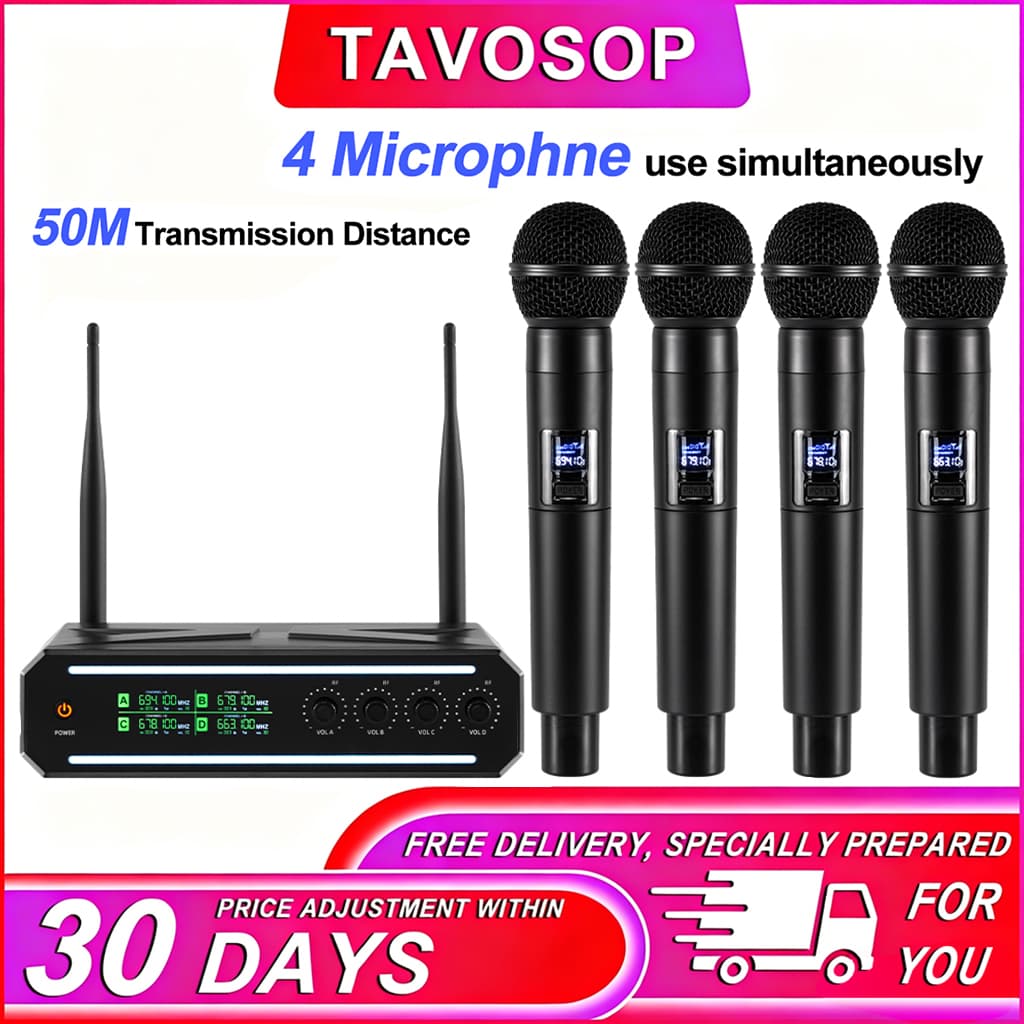 Conjunto de Microfone Sem Fio UHF TAVOSOP, Microfone Dinâmico Sem Fio de Mão, Adequado para Karaokê, Igreja, DJ e Outras