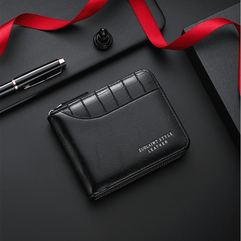 Carteira Curta Masculina Negócios Moda Retalhos Couro Bifold Casual Titular Do Cartão Bolsa De Moedas