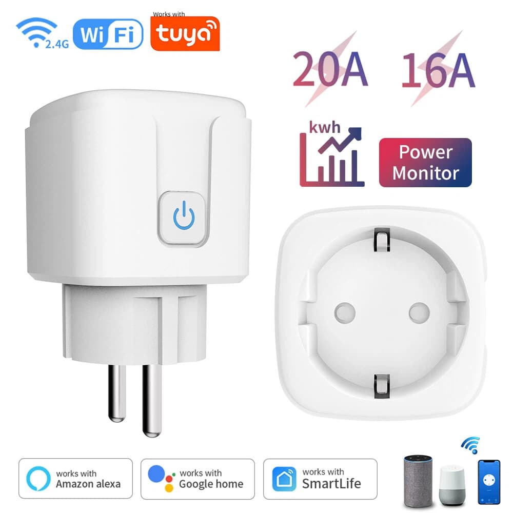 Interruptor Inteligente Para Tuya 16A 20A Ue Tomada WiFi Com Função De Temporização Controle Voz Funciona Alexa