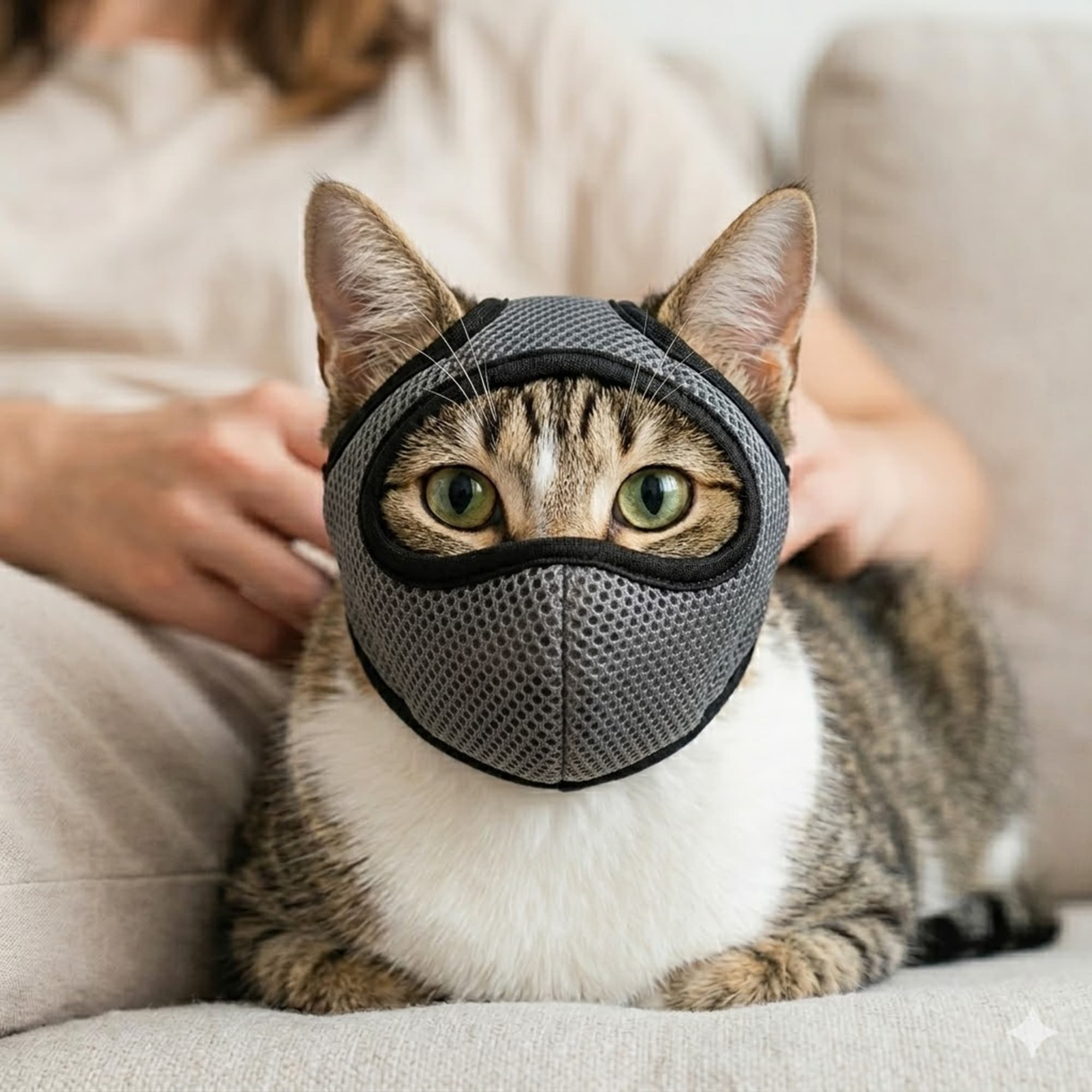 Nova focinheira ajustável para gatos com design de olhos vazados, capa facial respirável que não obstrui a visão,