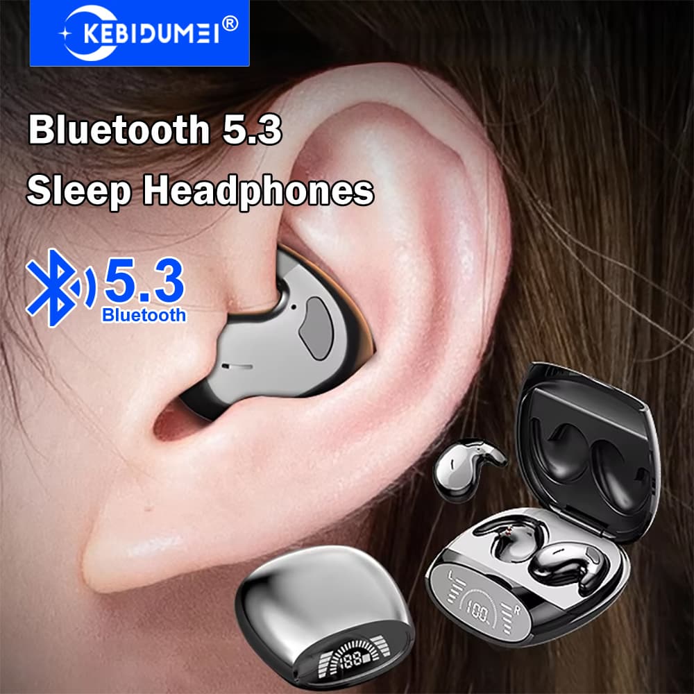 KEBIDUMEI Fones de Ouvido de Dormir Bluetooth 5.3, Fones Invisíveis, Fones de Ouvido Sem Fio com Redução de Ruído,