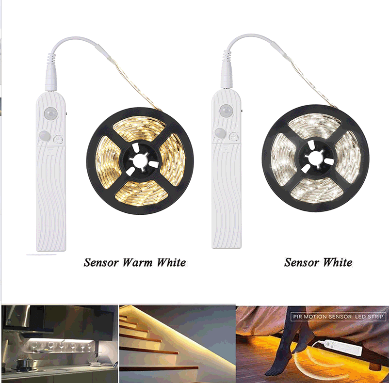 Sensor de Movimento PIR com Luz LED de Gabinete 2835 SMD 1m 2m 3m DC 5V Fita de Luz de Tira para Decoração de Gabinetes