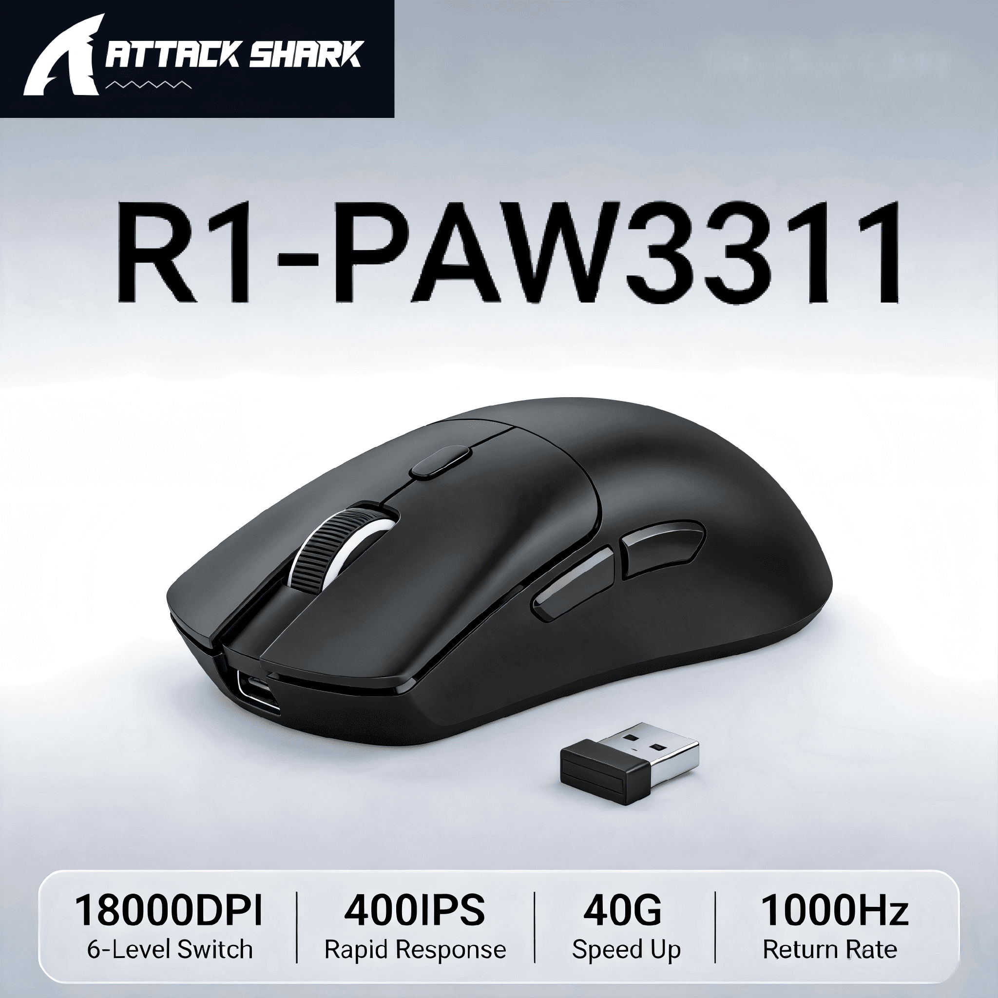 Mouse Gamer Sem Fio Attack Shark R1 Tri-Modo PAW3311 Sensor 18000DPI Com Fio 2.4G BT5.2 Bateria 300mAh Para Laptop PC