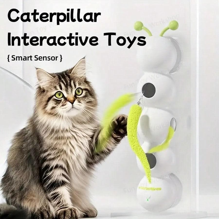 Brinquedo Interativo Automático em Forma de Lagarta para Gatos, Varinha Esconde-Esconde Ativada por Movimento, Ventosa