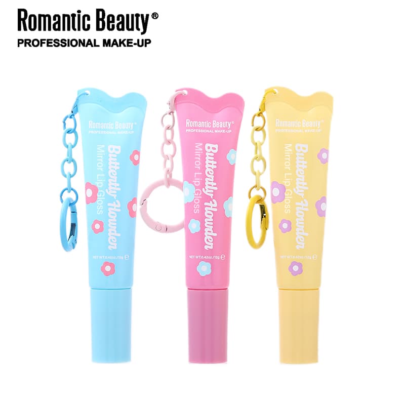 Espelho de Beleza Romântico Brilho Labial | Design de Chaveiro | Óleo Labial Hidratante e Plump | 6 Tons Cintilantes |