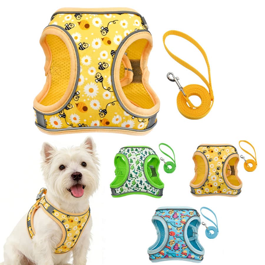 Novo colete refletivo estampado de poliéster para cães de porte pequeno e médio