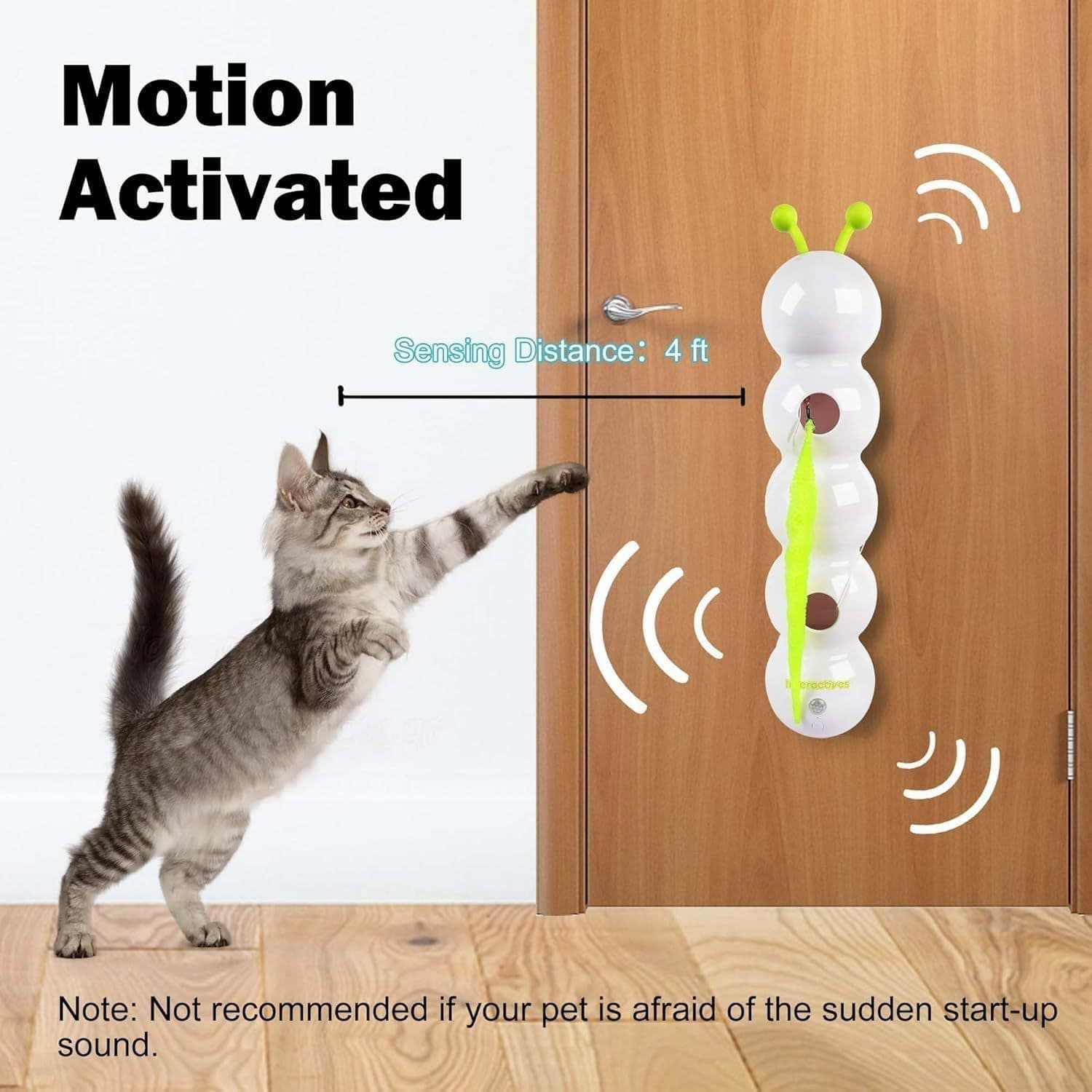 Brinquedo inteligente recarregável USB em forma de lagarta para gatos, com sensor de movimento e movimento automático,