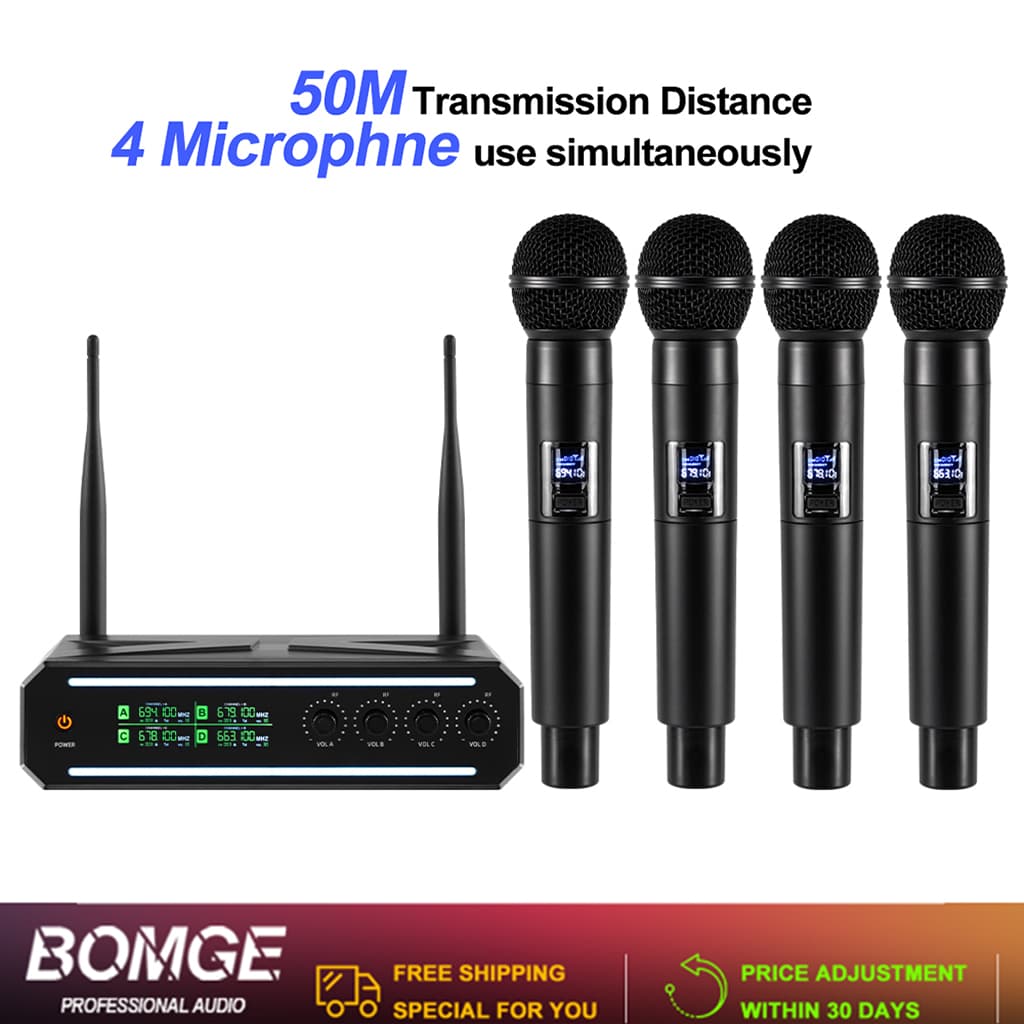 BOMGE Conjunto de Microfone Sem Fio UHF, Microfone Dinâmico de Mão, Adequado para Canto, Karaokê, Igreja, DJing e outras