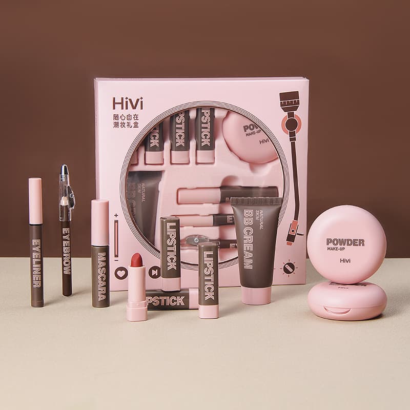 Hivi Free-Style Trendy Makeup Gift Box Conjunto De Nove Peças : Batom , Pó , Rímel , Lápis De Sobrancelha ,
