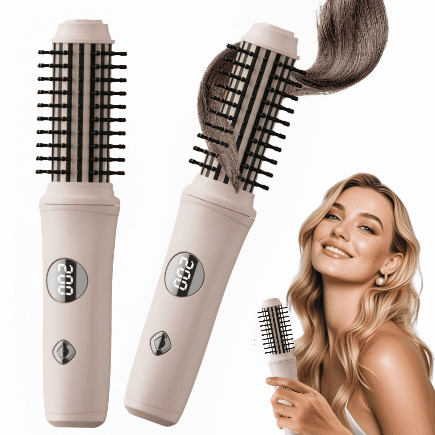 Escova modeladora de cabelo sem fio, mini pente alisador portátil para viagem, 3 em 1 multifuncional, escova modeladora
