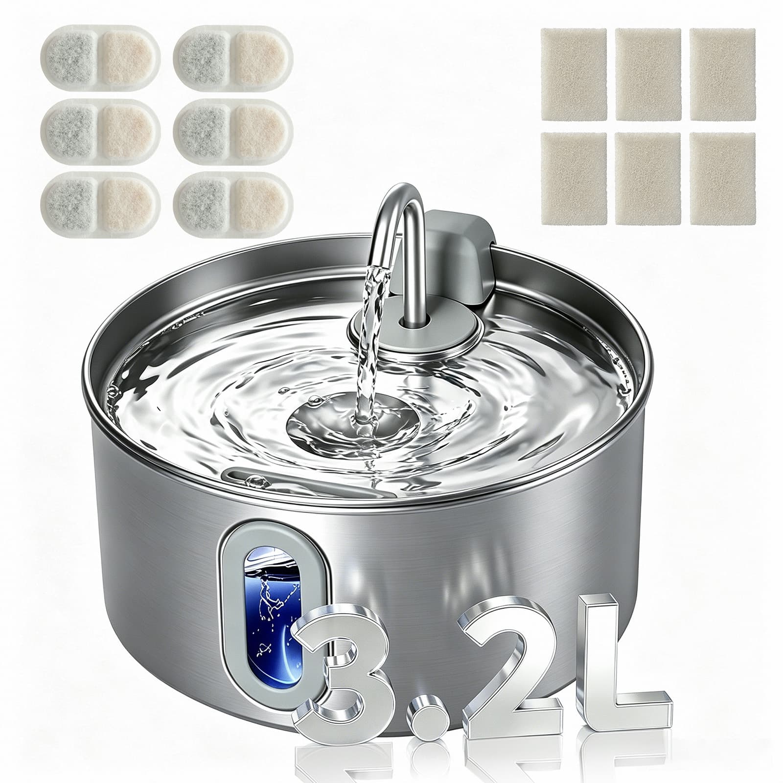 Bebedouro Pet - Bebedouro Inteligente para Cães e Gatos em Aço Inoxidável 3,2L com Filtração Automática e Circulação