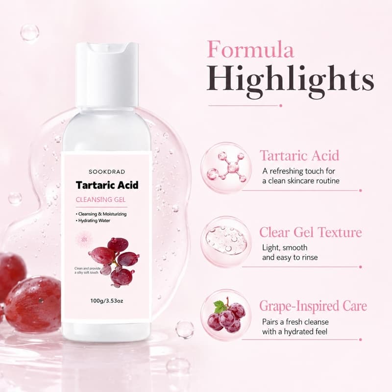 Gel de Limpeza Ácido Tartárico Gel de Limpeza Hidratante de Longa Duração Hidratante Suave para Todos os Tipos de Pele