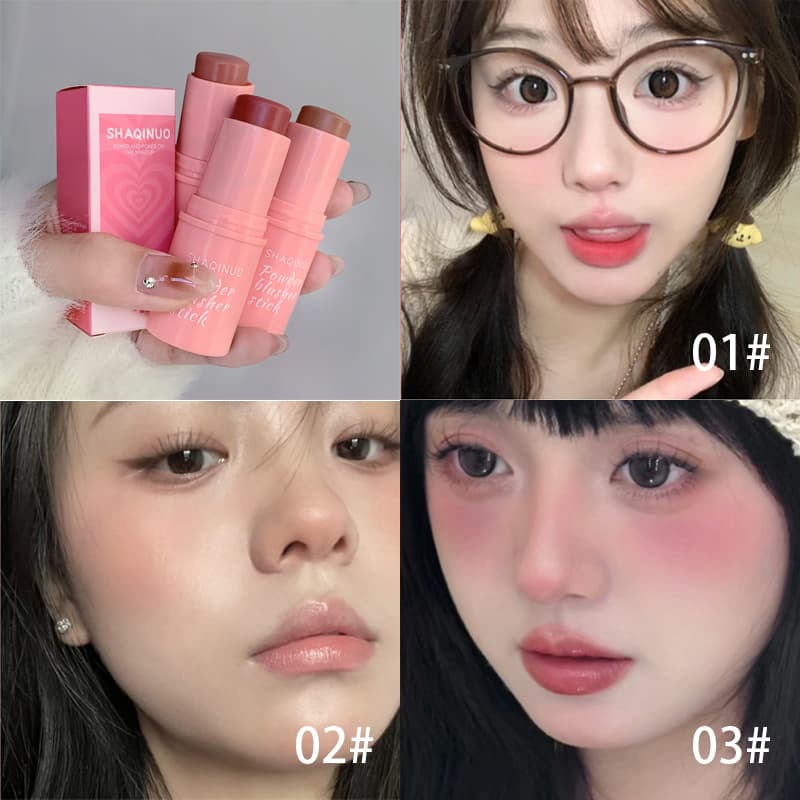 SHAQINUO Conjunto De 3 Peças De Blush Radiante Aveludado – Efeito Plumping Coreano E Tez Iluminadora Com Saturação Natur