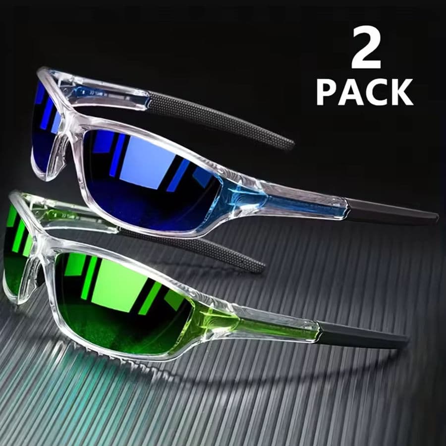 2 Pares de Óculos de Sol Esportivos Masculino Leve Visão Noturna para Dirigir, Pesca e Ciclismo