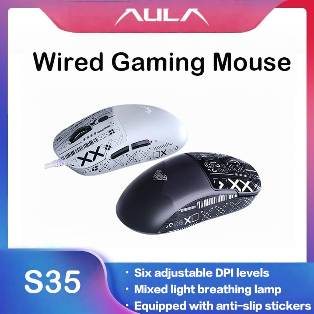 Aula S35 Mouse Gamer com Fio, Macro, Polling 1000Hz, Ergonômico, Programável para Computador