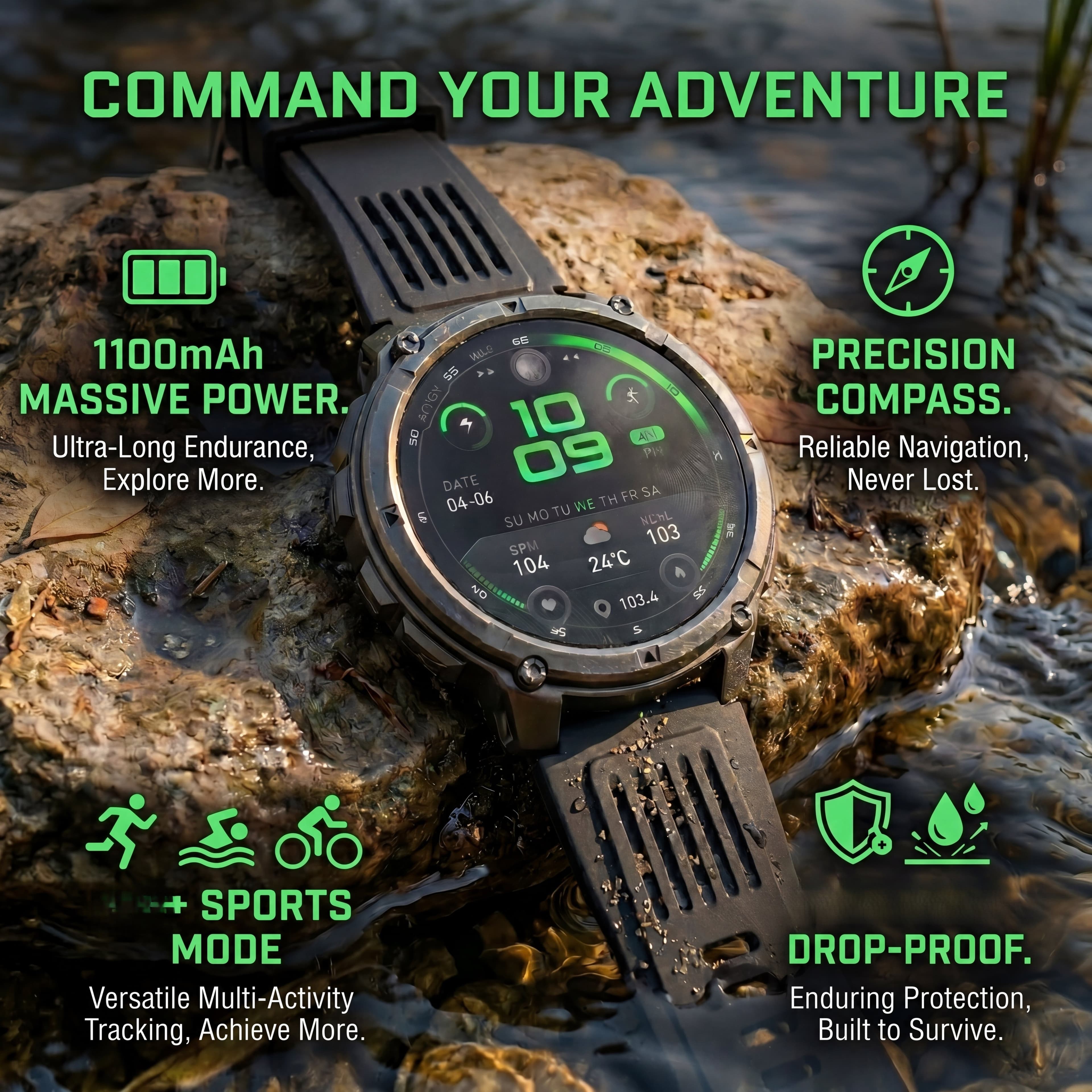GAWSUG 1.7 Polegadas Smartwatch Relógio Inteligente Masculino À Prova D'água Esportivo Com Bateria Grande De 1100mah Cha