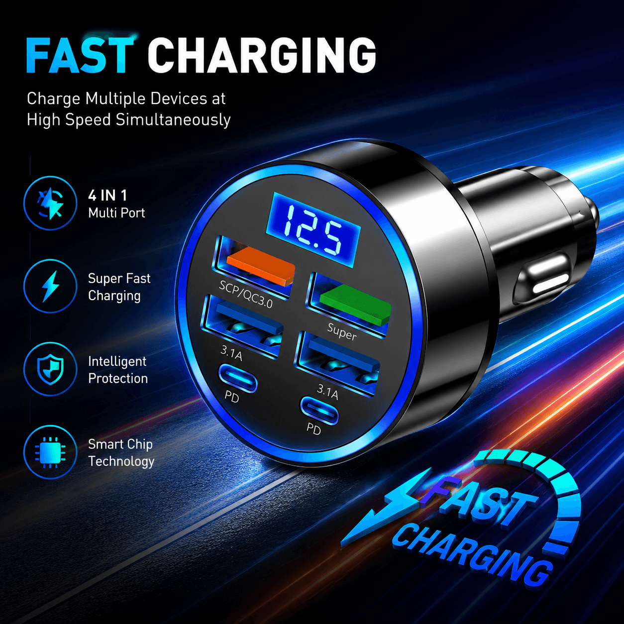 1 peça Carregador Veicular USB PD/QC3.1 Tipo C para iPhone/Samsung/Huawei/Xiaomi, carregamento rápido