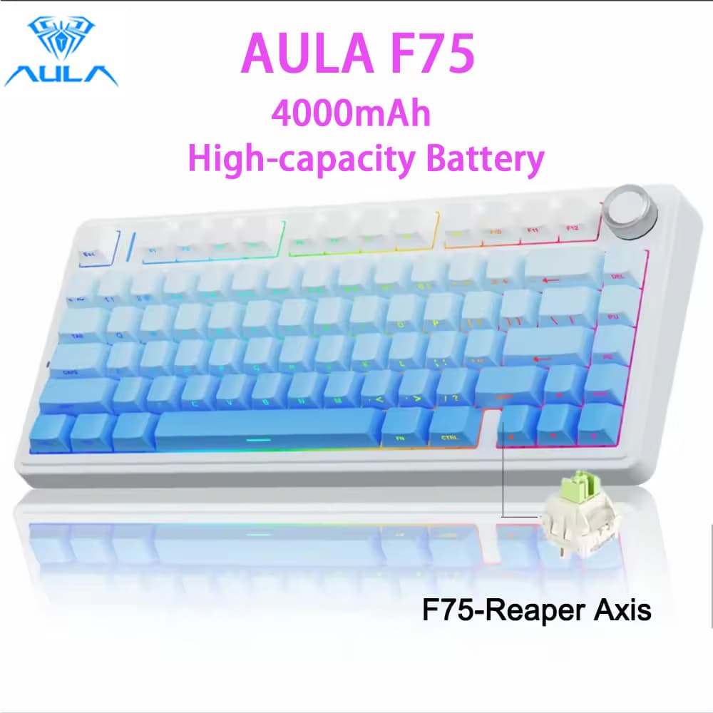 Teclado Mecânico para Jogos AULA F75, Mini Teclado Bluetooth Sem Fio com Botão RGB
