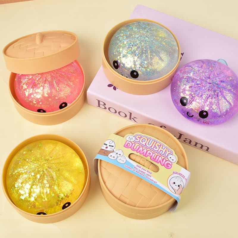 TPR Baozi Lala Brinquedo Descompressivo Musical com Cara Sorridente, Cesta a Vapor Simulada, Colorida & Rebound para