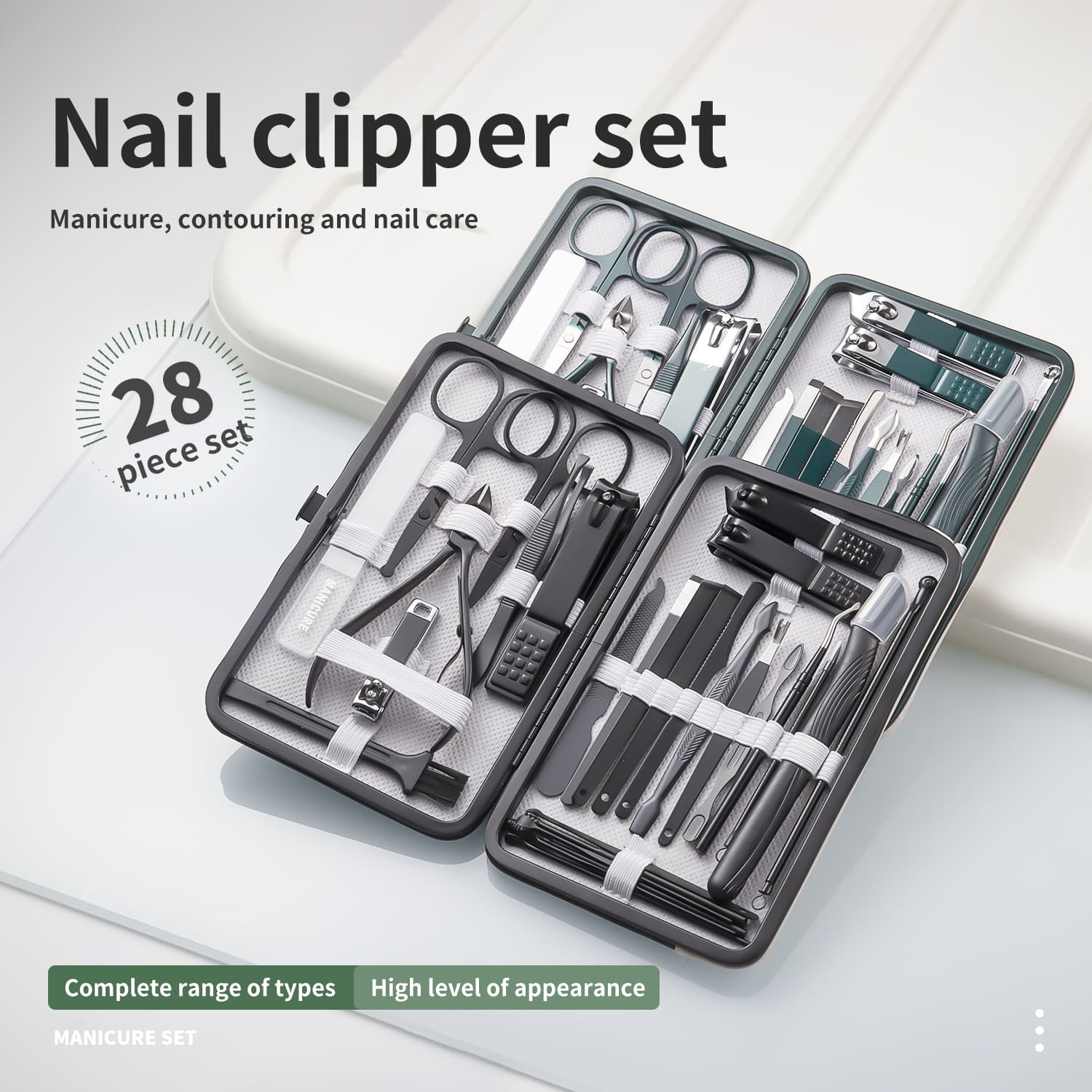 28 peças Kit de Manicure Cortador de Unhas Tesouras em Aço Inoxidável Ferramentas de Cuidado de Unhas Kit de Higiene