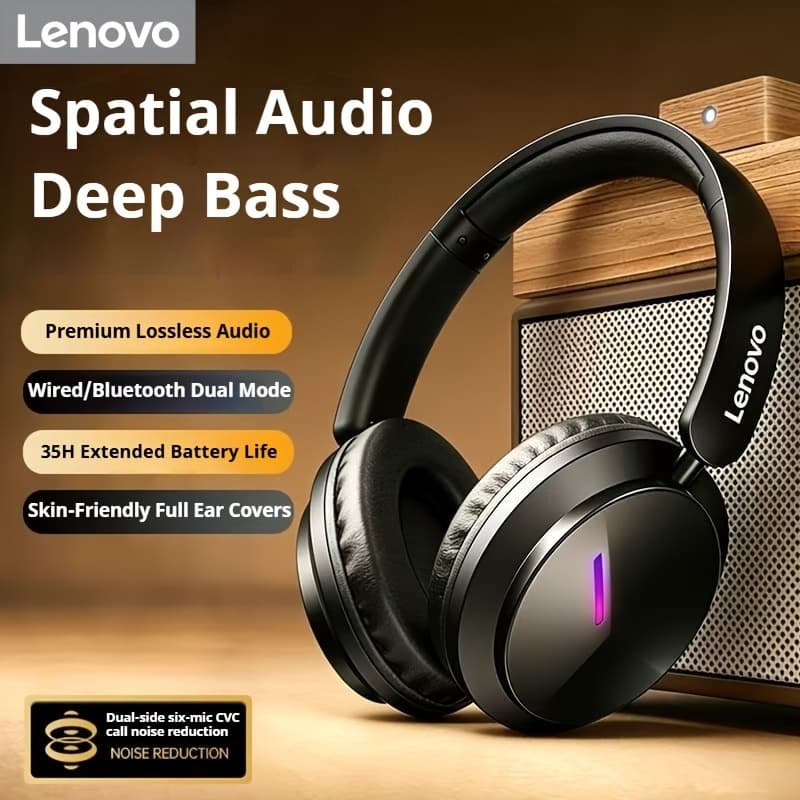 Lenovo Fones De Ouvido Sem Fio Para Jogos 8.0 Surround 40mm Drivers Bluetooth 5.4 Baixa Latência Com Microfone Música