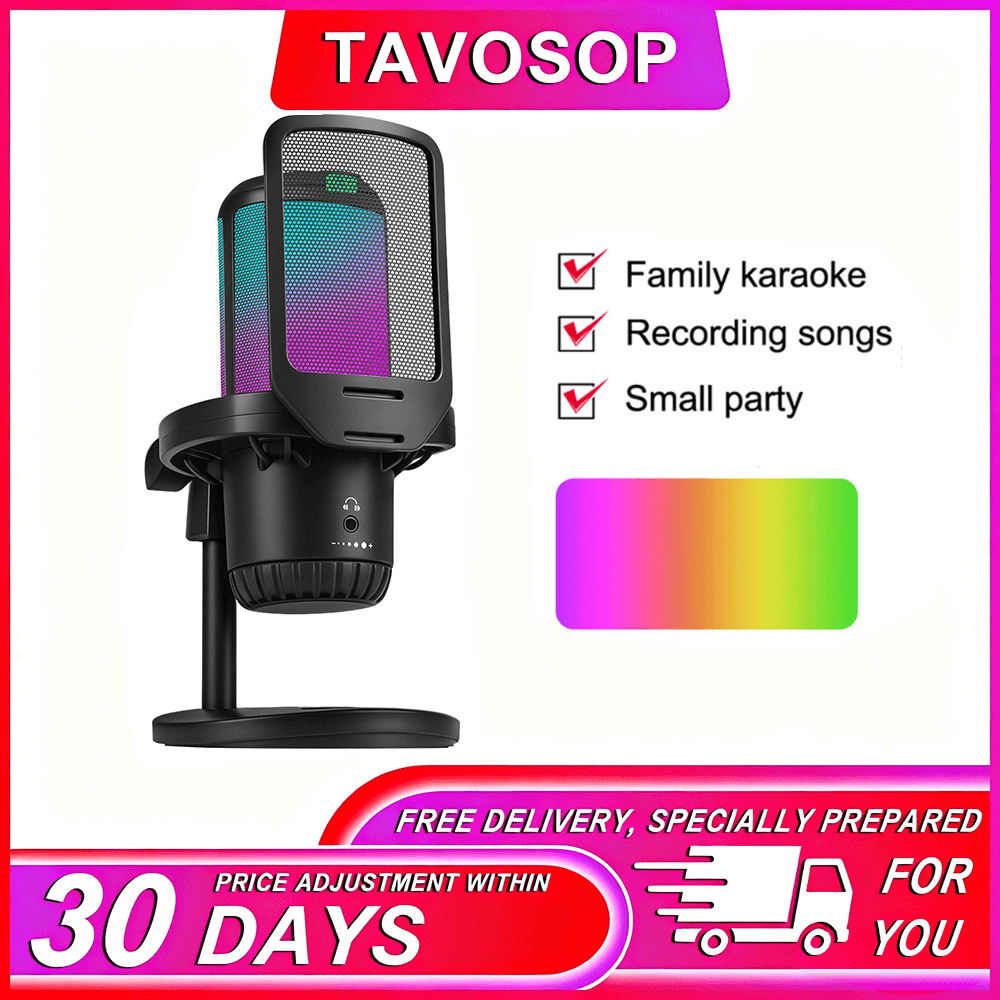 TAVOSOP USB Gaming Microfone Condensador Com Filtro Pop Mudo