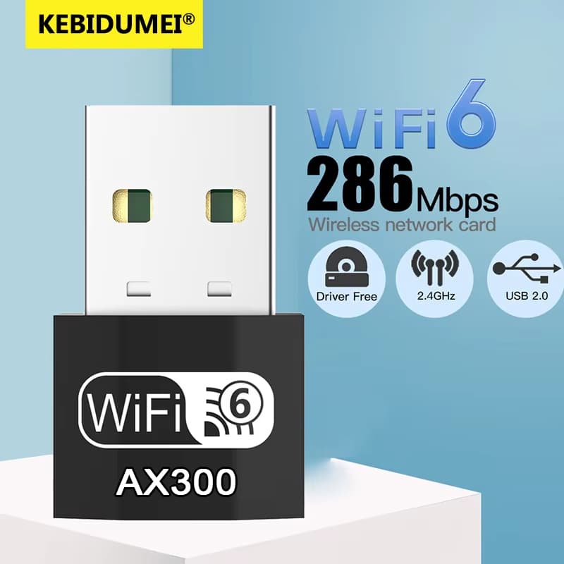 Mini USB WIFI 6 Dongle 2.4GHz Placa de rede Wi-Fi Adaptador LAN sem driver para PC Laptop Windows 7 10 11 Receptor 300M