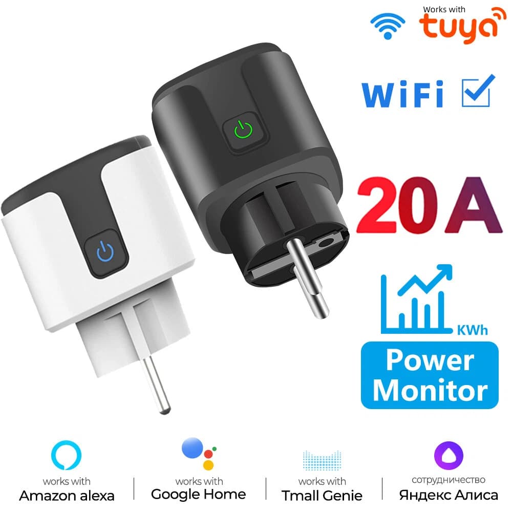 Para Tuya 20A WiFi Tomada Inteligente Ue Plugue Com Monitoramento De Energia Função Temporização Controle Voz Al Alice