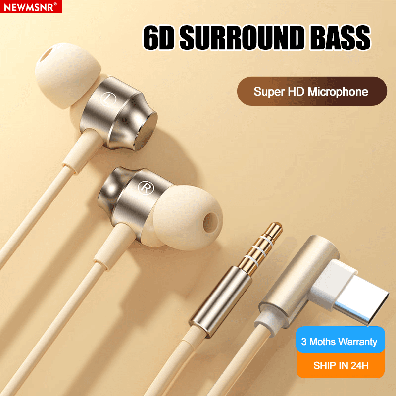 NEWMSNR Fones de ouvido gamer com fio, microfone, entrada Tipo-C/3,5 mm, intra-auriculares, estéreo, graves, redução de