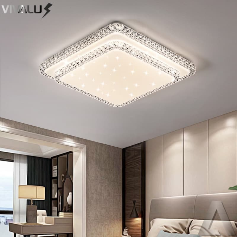 Luminária de teto LED de superfície, Crystal Starry Sky, 3 cores brilhantes, borda infinita