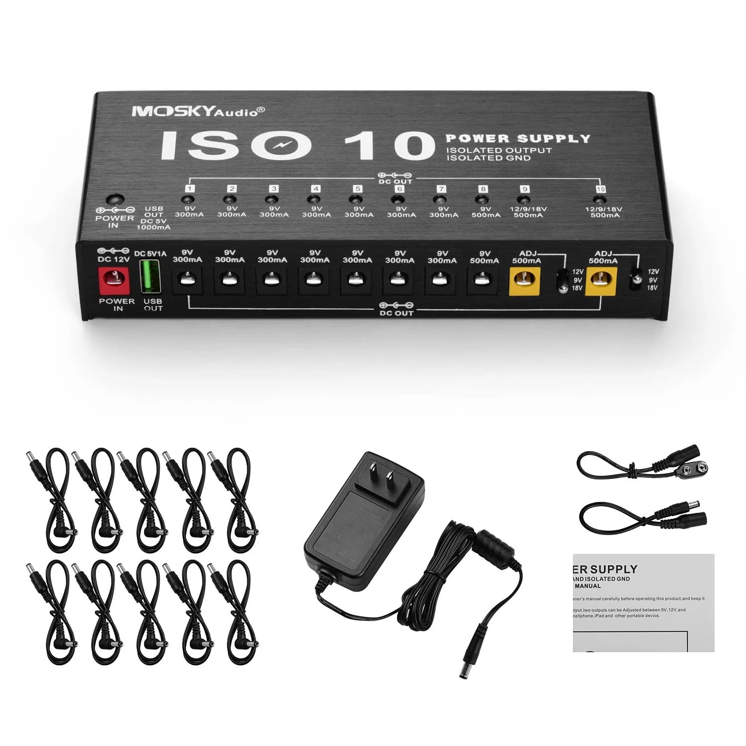 Fonte De Alimentação Para Pedal De Efeito De Guitarra MOSKY ISO-10 , 10 Saídas DC Isoladas E Saída USB De 5V Efeitos 9V
