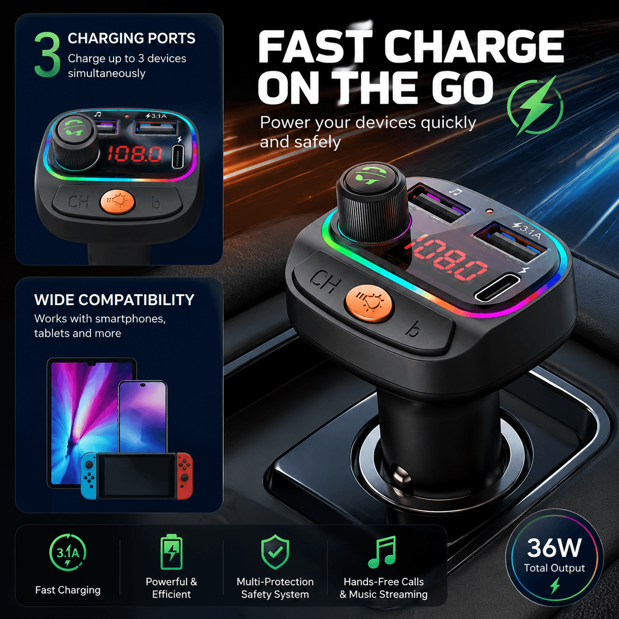 Transmissor Fm Sem Fio BLUETOOTH Carregador De Carro Mp3 Player Dual USB Handsfree U Disk Music 1pcs