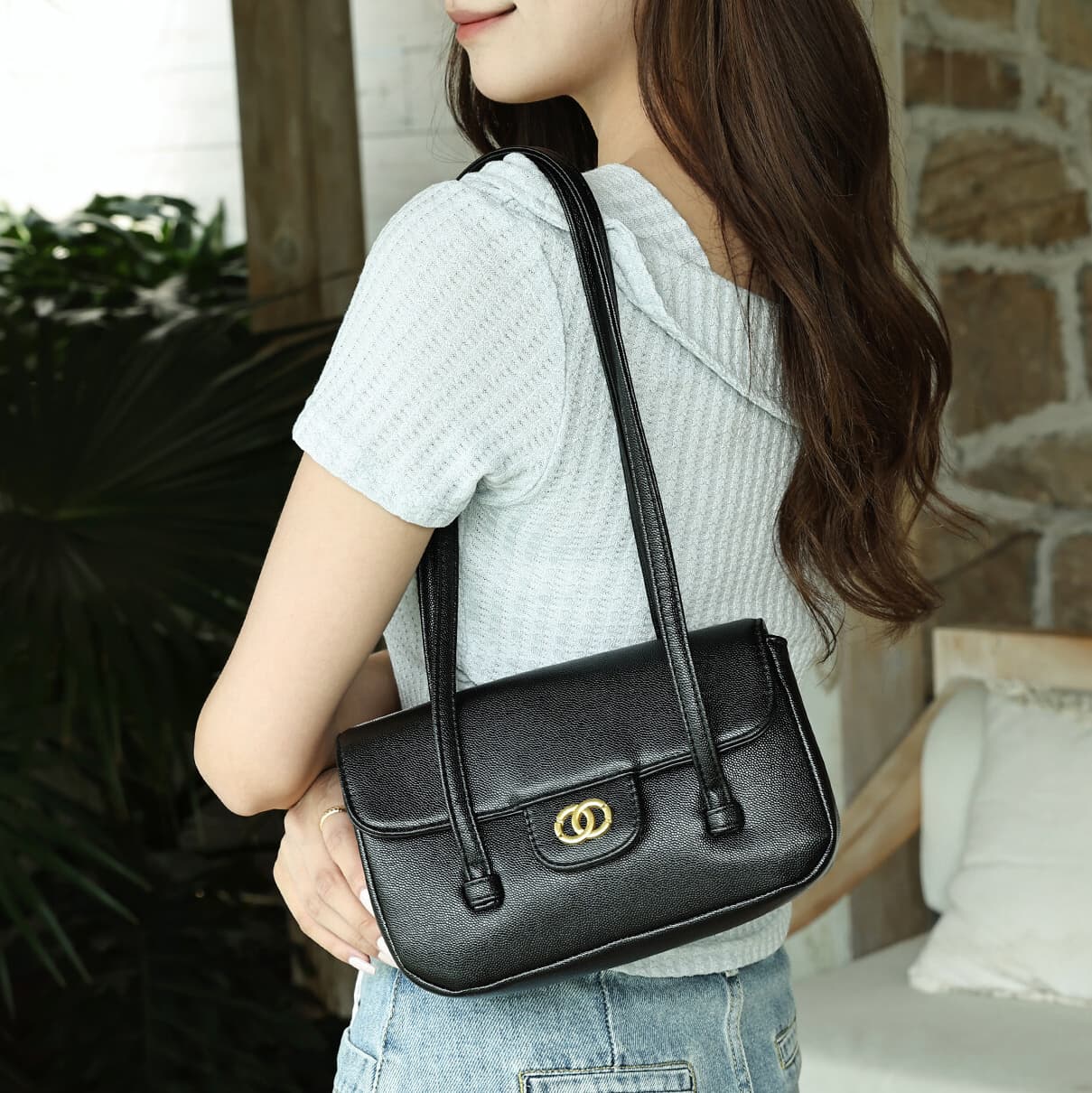 Elegante bolsa de ombro da moda coreana, bolsa tiracolo de alça longa com aba, bolsa tiracolo feminina fofa de cor