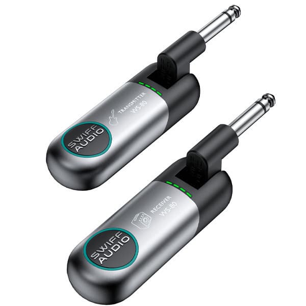 Sistema Digital Sem Fio UHF Recarregável para Guitarra SWIFF WS-80 – Conjunto Transmissor/Receptor, Afinador de Baixo,