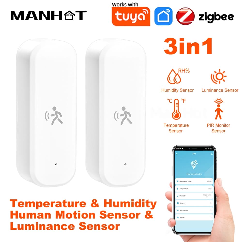Zigbee2MQTT/Funciona com Tuya 3 em 1 Sensor de Movimento PIR Radar de Onda Milímetro com Detector de Temperatura e