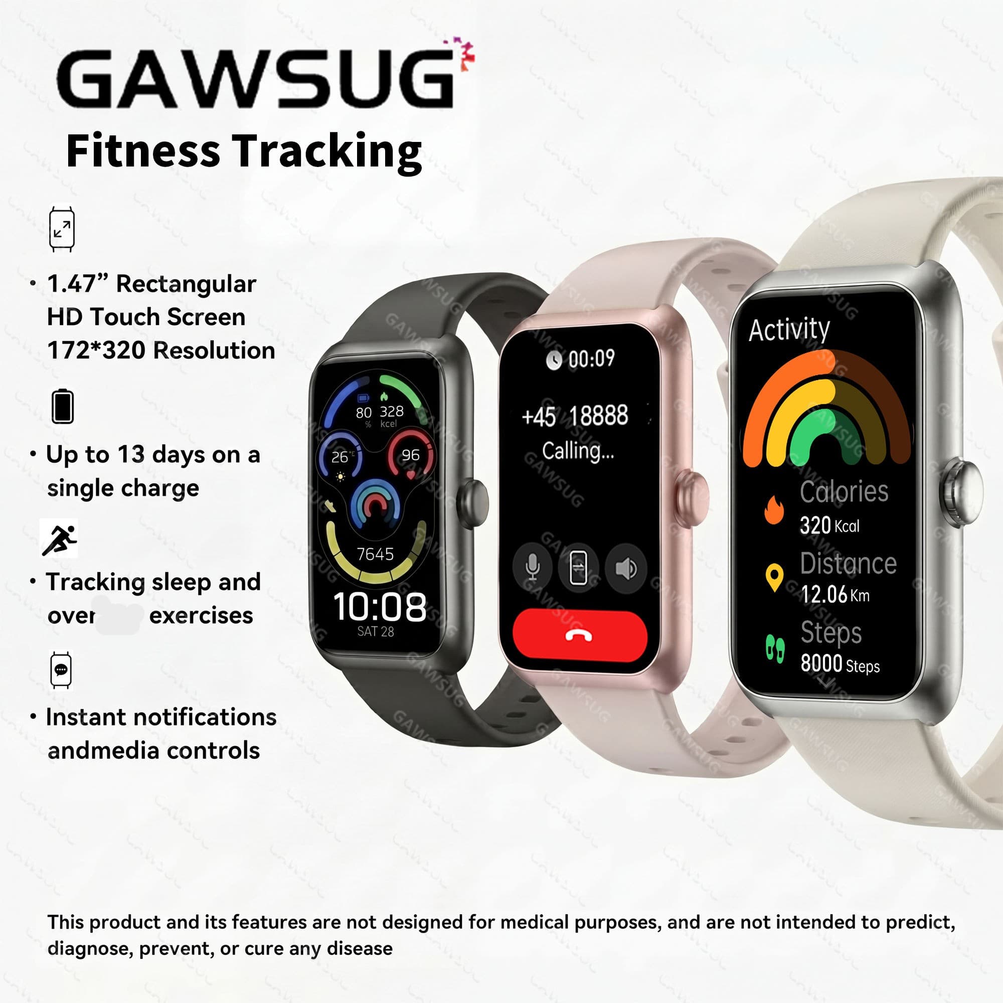 GAWSUG 2026 Novo Smartwatch Relógio Inteligente Rastreador De Fitness De 1.47 " Para Homens E Mulheres , Pulseira Com Ch