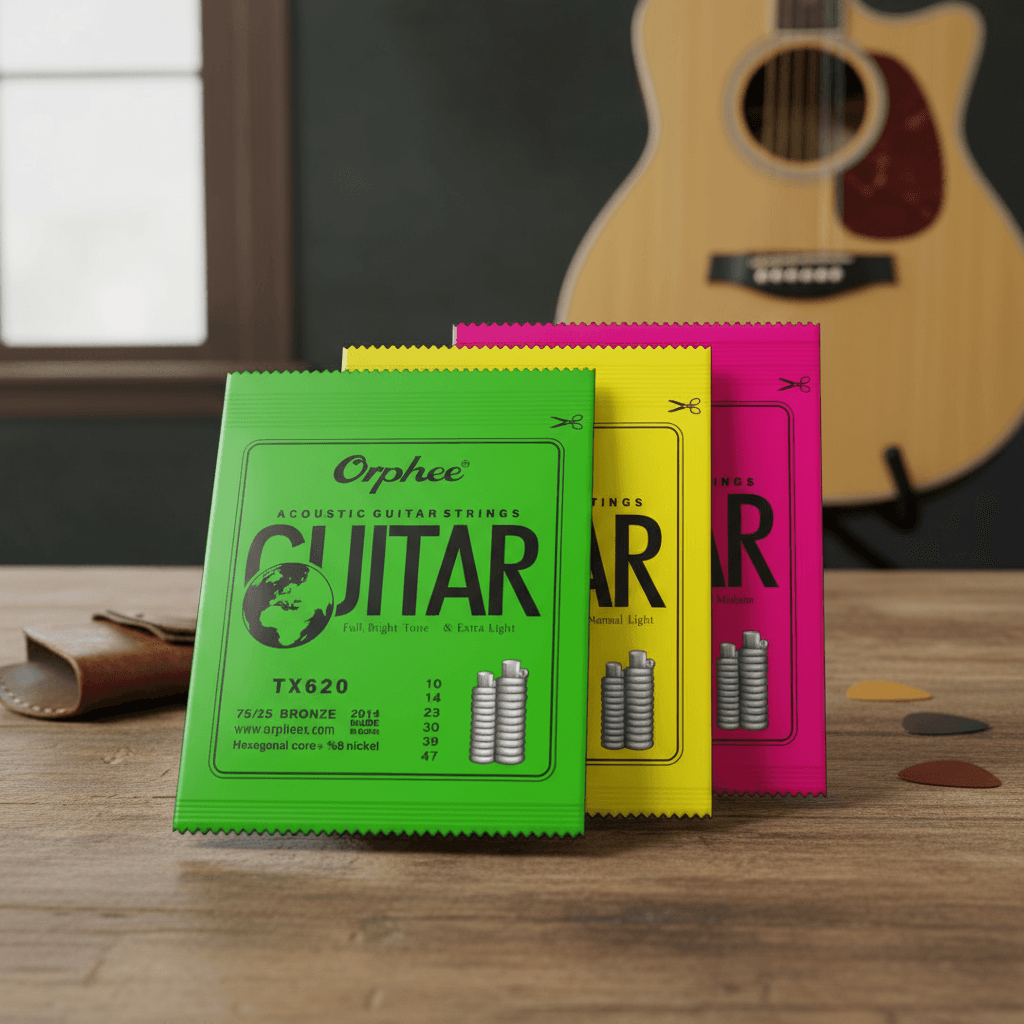 Orphee 6-Pack de Cordas para Violão Acústico TX620/TX630/TX640 Núcleo Hexagonal Níquel Extra Leve
