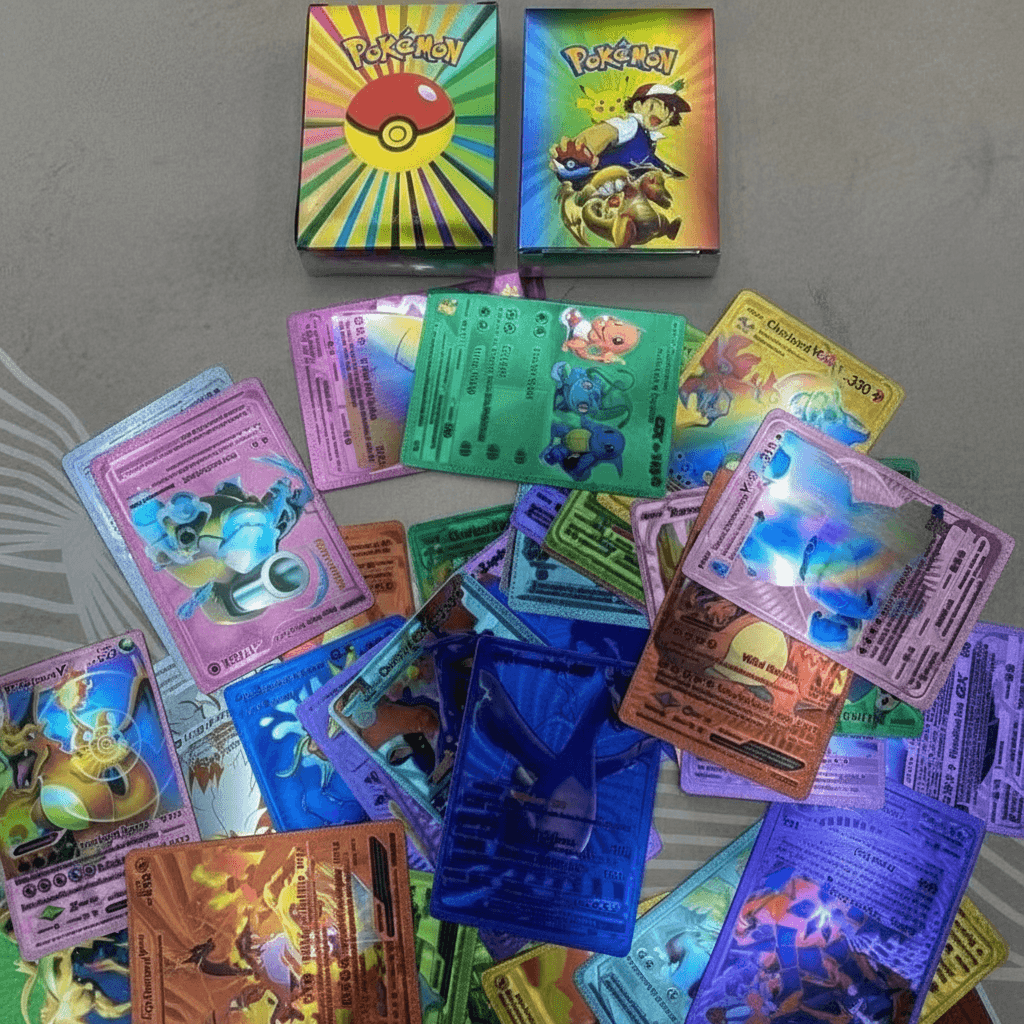 55 Cartas Coloridas de Pokémon Metálicas Ouro Vmax GX Cartas de Energia Charizard Pikachu Coleção Rara de Batalha Venda