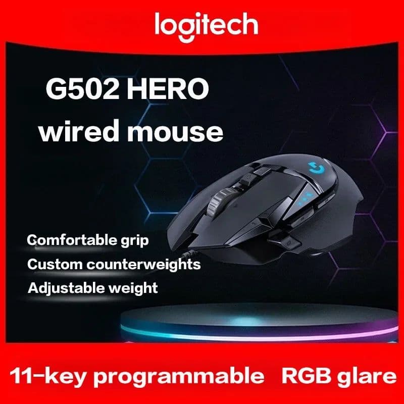Logitech G502 HERO Mouse Gamer com Fio, Mouse Mecânico para E-Sports, Ideal para Jogos de Tiro, Luz RGB e Ajuste de Peso