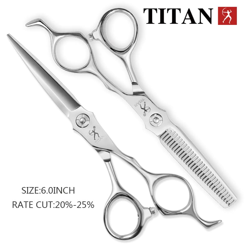 Tesoura De Corte De Cabelo Profissional Titan-Aço Inoxidável 440C De 6 Polegadas , Desbaste De Barbeiro Para Uso Domésti