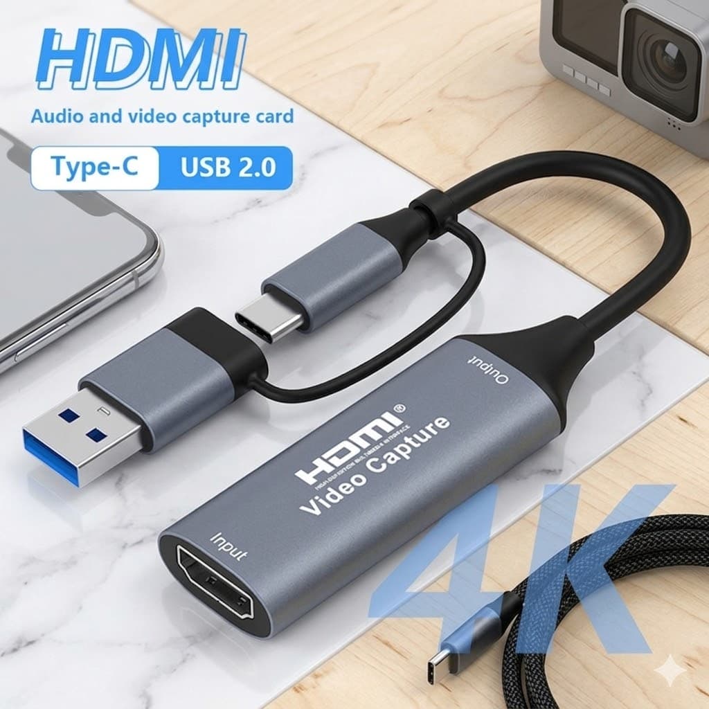Placa De Captura De Vídeo 4K 2 Em 1 HDMI Para USB Tipo C Gravação De Jogos