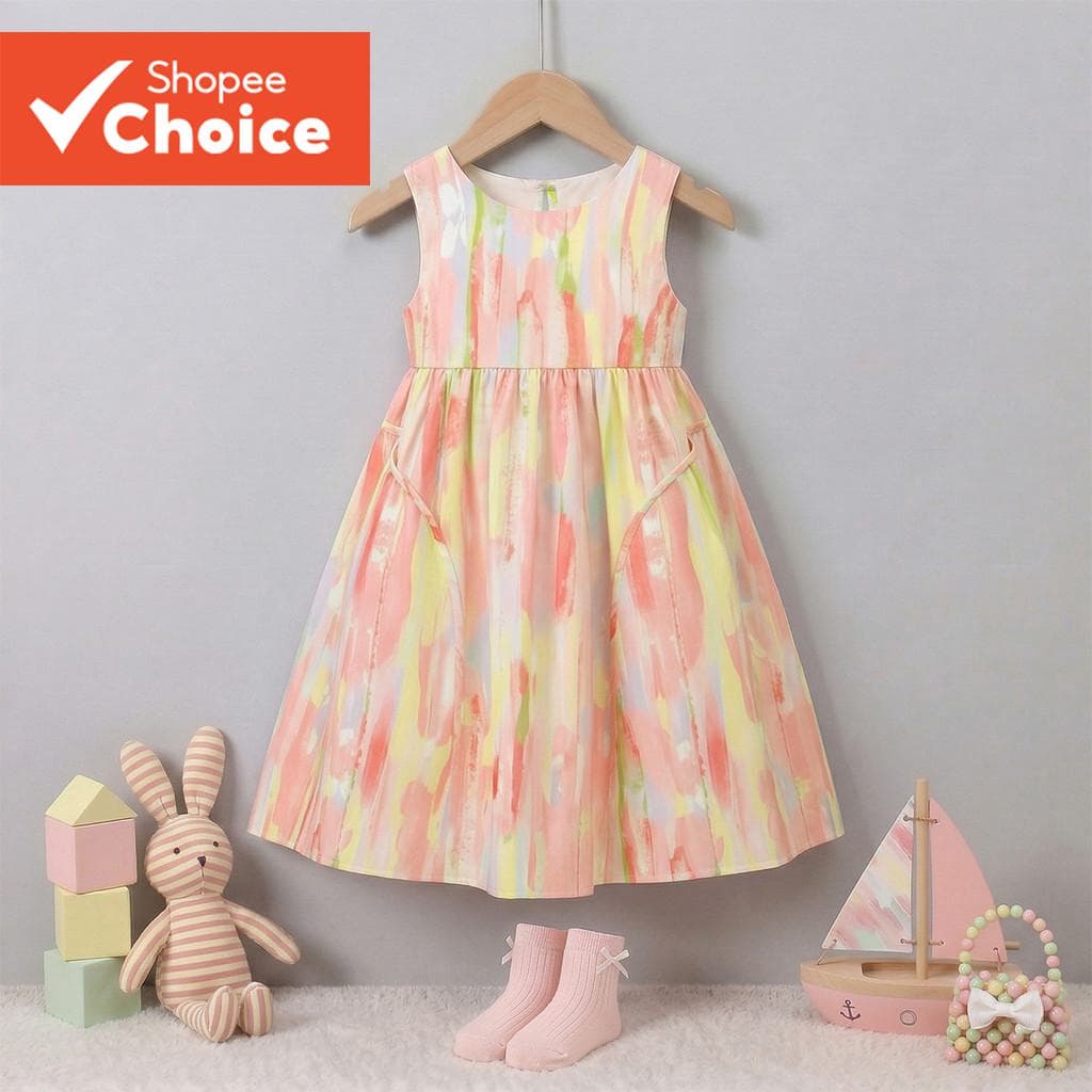Vestido casual rosa plissado para meninas Lovito, primavera/verão