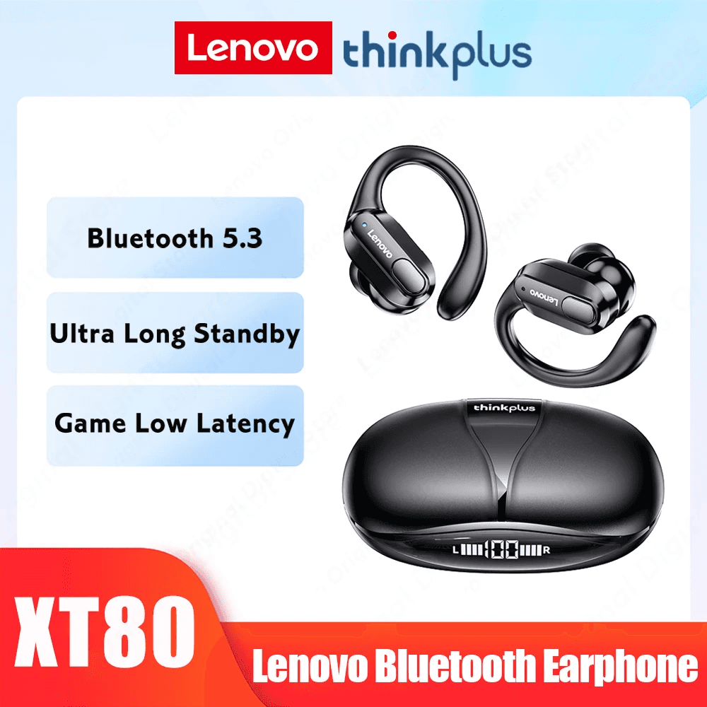 Lenovo XT80 Earpbuds Com Microfone Fones De Ouvido Sem Fio Esportes Bluetooth 5.3 TWS Alta Fidelidade Micr Ophone Tela D