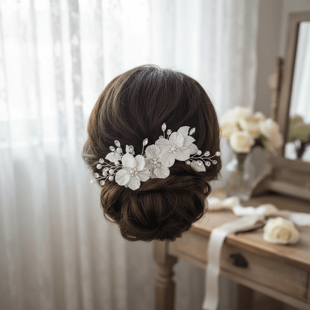 Pente de cabelo elegante para noivas coreanas, acessórios de casamento feitos à mão com flores, pérolas e cristais para