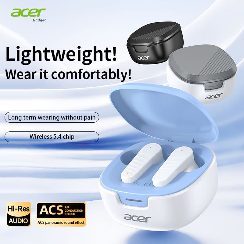 Fones de ouvido Acer OHR503, fones gamer, atraso de 60 ms, redução de ruído e chamadas claras, 4h de bateria no fone e